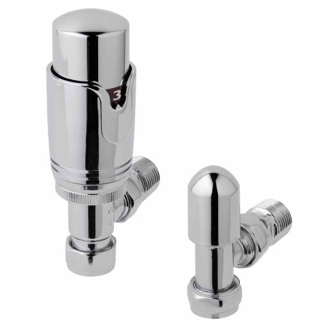 Eastbrook Angled Thermostatic Radiator Valves TRV - Chrome - Inc Lockshield