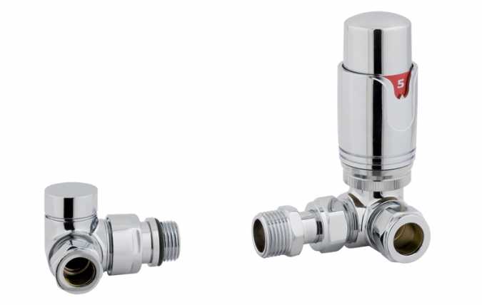 Eastbrook Corner Thermostatic Radiator Valves TRV - Chrome - Inc Lockshield