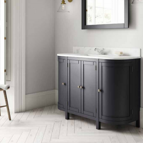 Elation Etienne 1200mm Curved Traditional Vanity Unit & Under Counter Basin - Indigo Blue & Carrara Marble