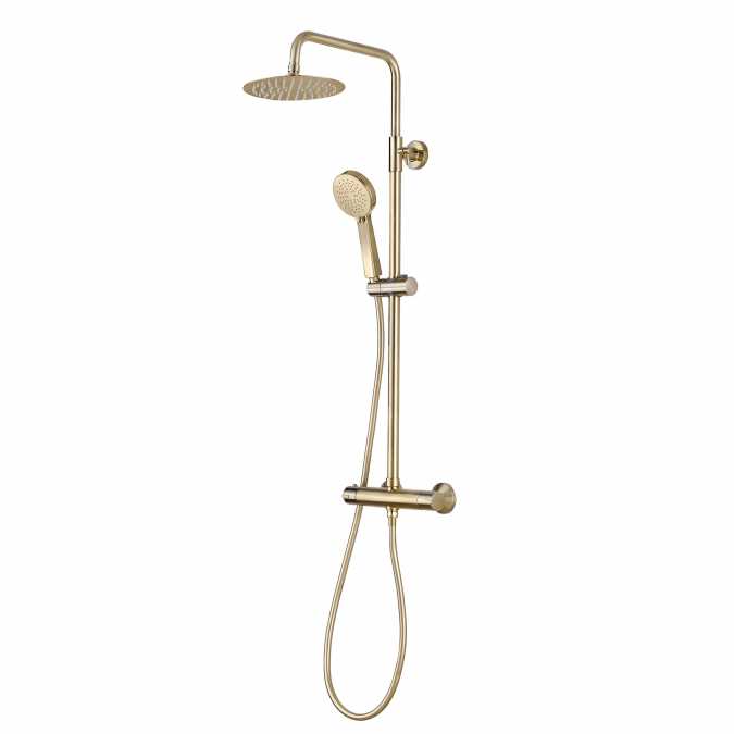 Spey Series 2 Brushed Brass Dual Head Thermostatic Shower Kit - Highlife Bathrooms