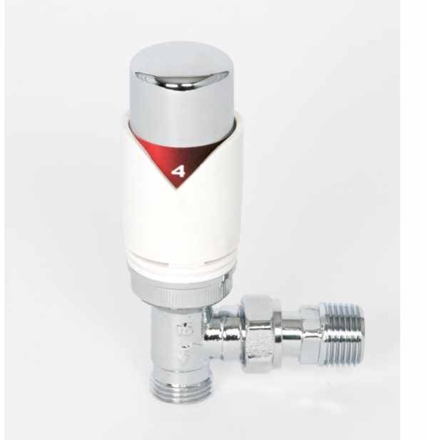 Bute Thermostatic Radiator Valve TRV - Chrome/White - Angled - 18920