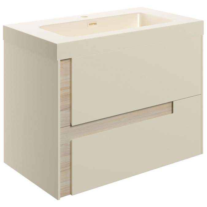 Jux Wall Hung 2 Drawer Basin Unit & Co-ordinating Basin 805mm - Matt Cotton & Oak Effect