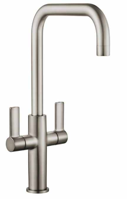 Jeroni Horizontal 2 Handle Brushed Nickel Kitchen Sink Mixer Tap - Francis Pegler