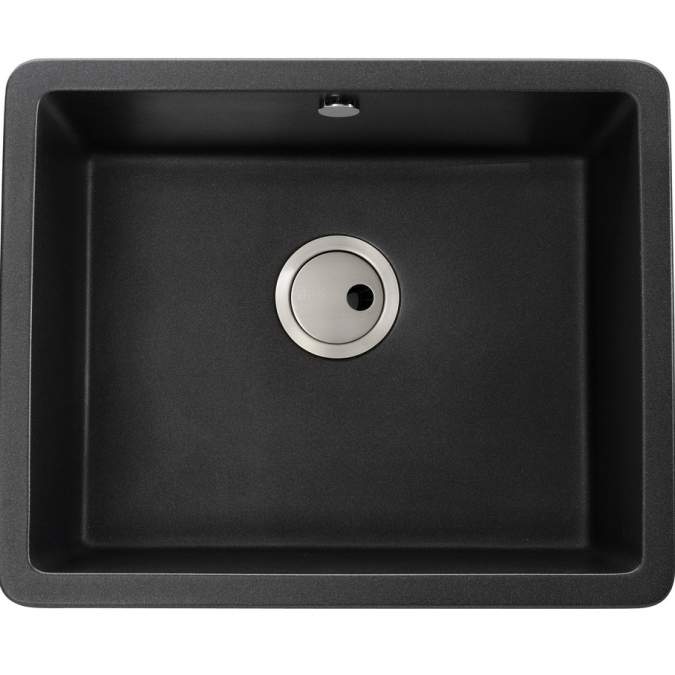 Abode Matrix Square GR15 Large 1 Bowl Granite Inset / Undermount Kitchen Sink - Black Metallic