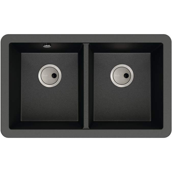 Abode Matrix Square GR15 2 Bowl Granite Undermount Sink - Black Metallic