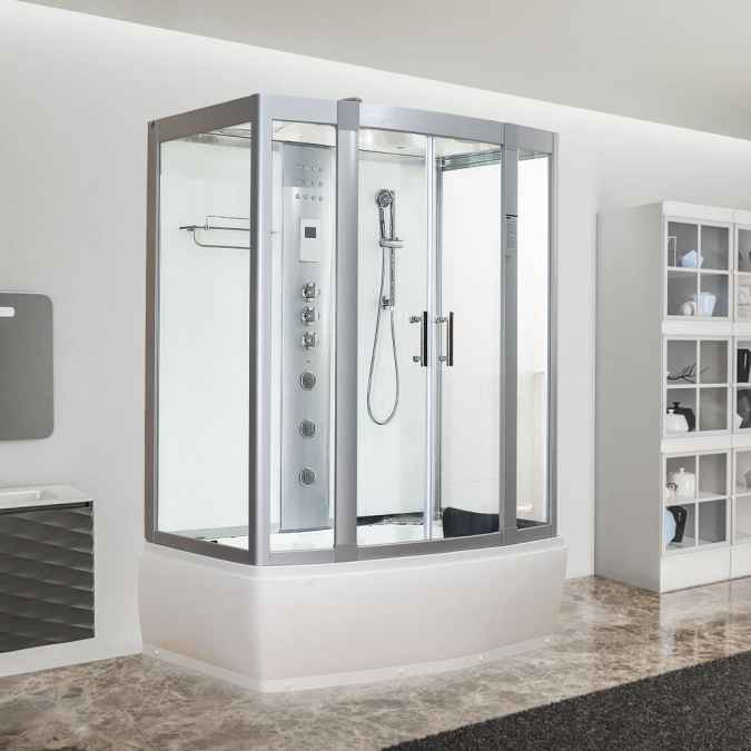 Vidalux Aegean 1500 Airspa Whirlpool Bath & Steam Shower Pod - 1500 x 900mm - White Glass