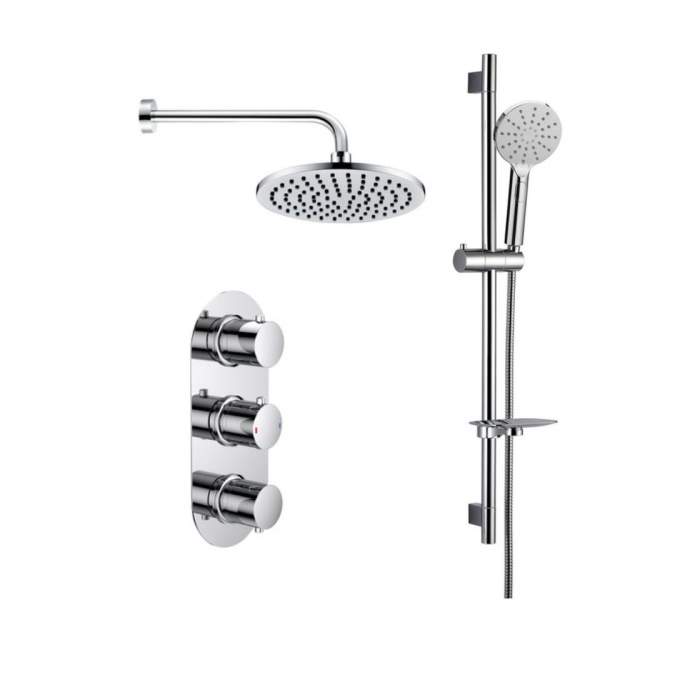 Round Shower Pack 4 - Allier Dual Outlet Shower Valve & Riser Rail with Rainfall Shower