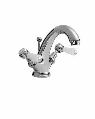 Bayswater Lever Hex Basin Mixer Taps - White/Chrome