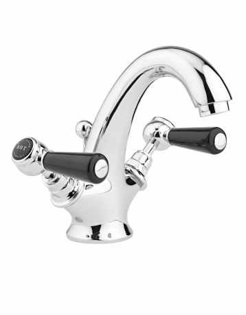 Bayswater Lever Hex Basin Mixer Taps - Black/Chrome