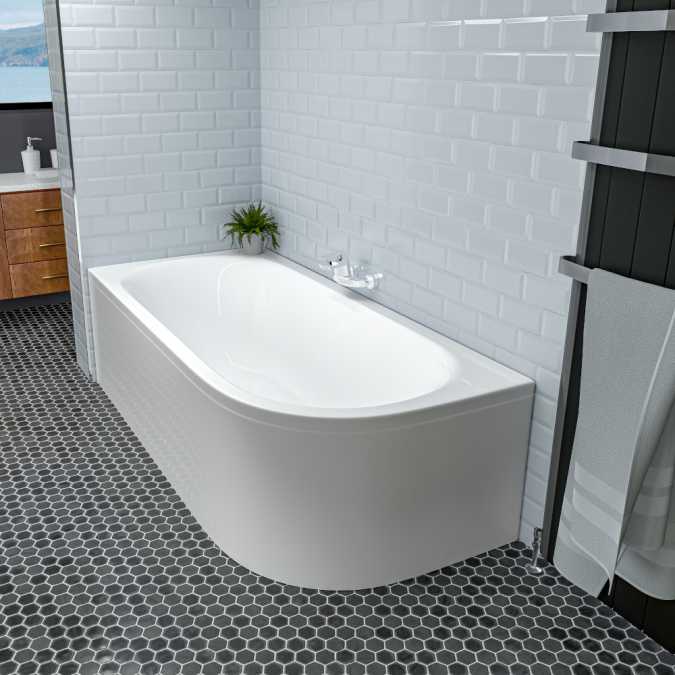 Beaufort Biscay 1600 x 725mm Beauforte Reinforced J Shaped Bath - Left Hand