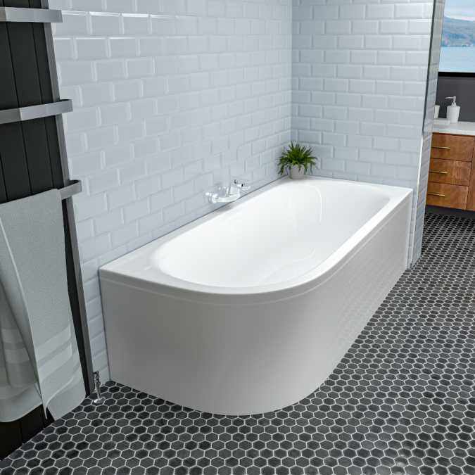 Beaufort Biscay 1600 x 725mm Beauforte Reinforced J Shaped Bath - Right Hand