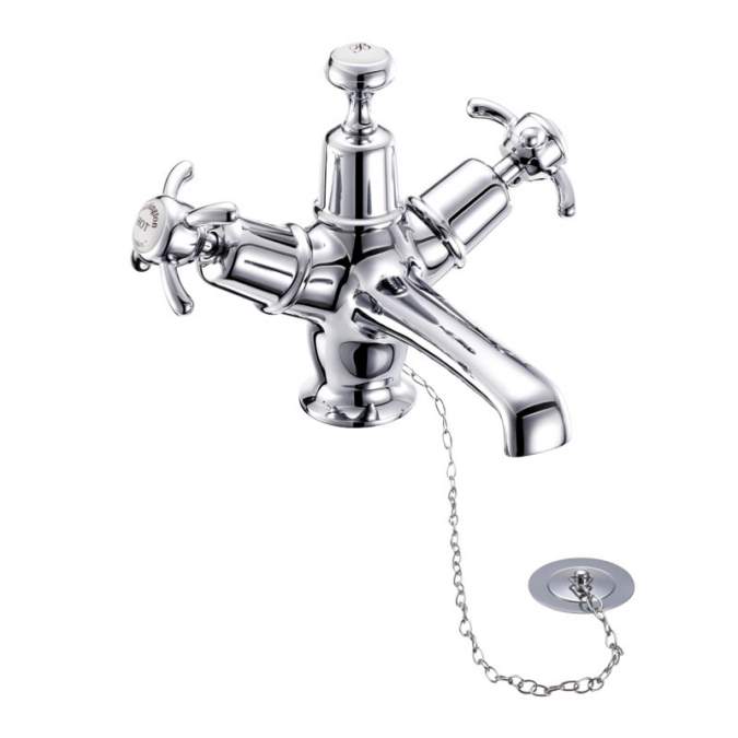 Burlington Anglesey Monobloc Basin Mixer Tap with High Central Indice - Plug & Chain - AN5