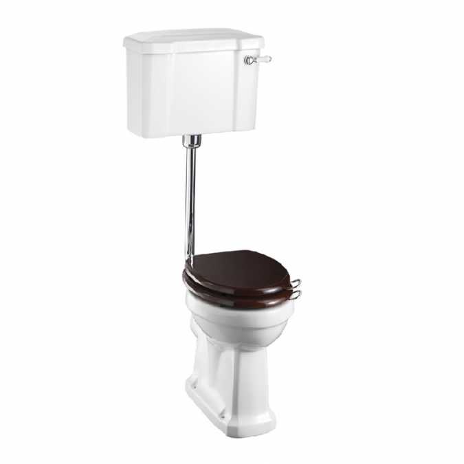 Burlington Low Level Toilet with White Ceramic Cistern, Lever & Chrome Flush Pipe