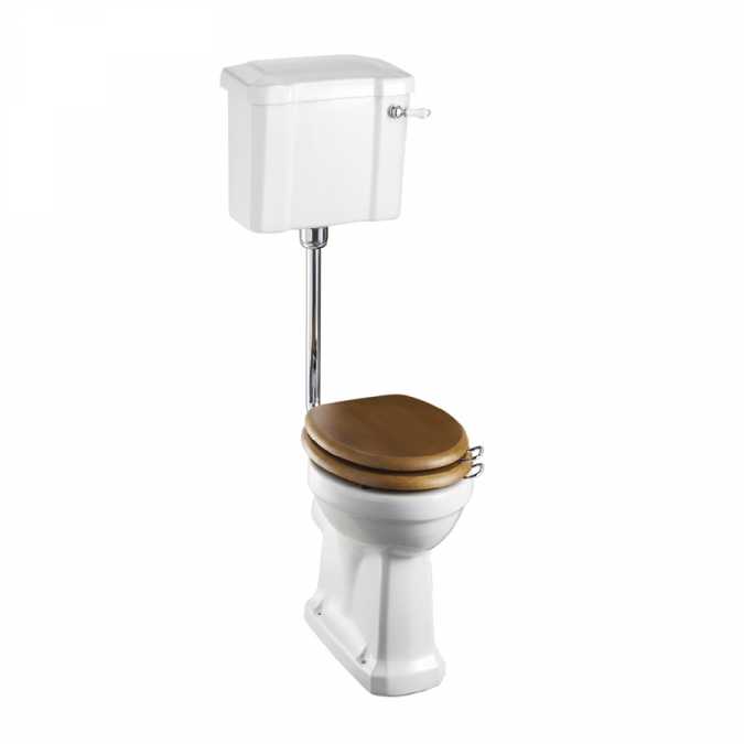 Burlington Slimline Low Level WC with White Ceramic Cistern, Lever & Chrome Flush Pipe