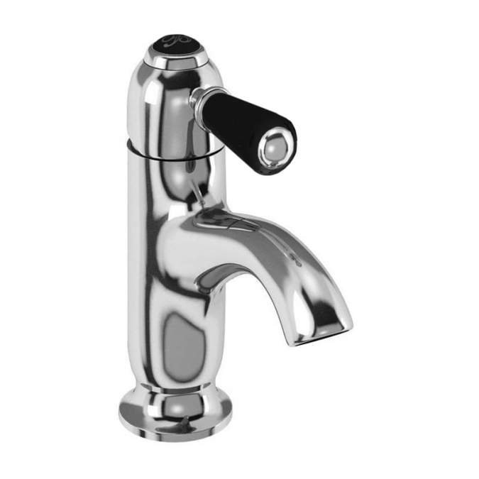 Burlington Chelsea Traditional Curved Monobloc Basin Tap with Black Lever