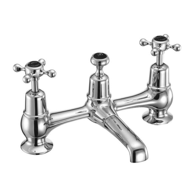 Burlington Claremont Traditional Bridge Basin Mixer Tap - Black Handles - CL10BLA