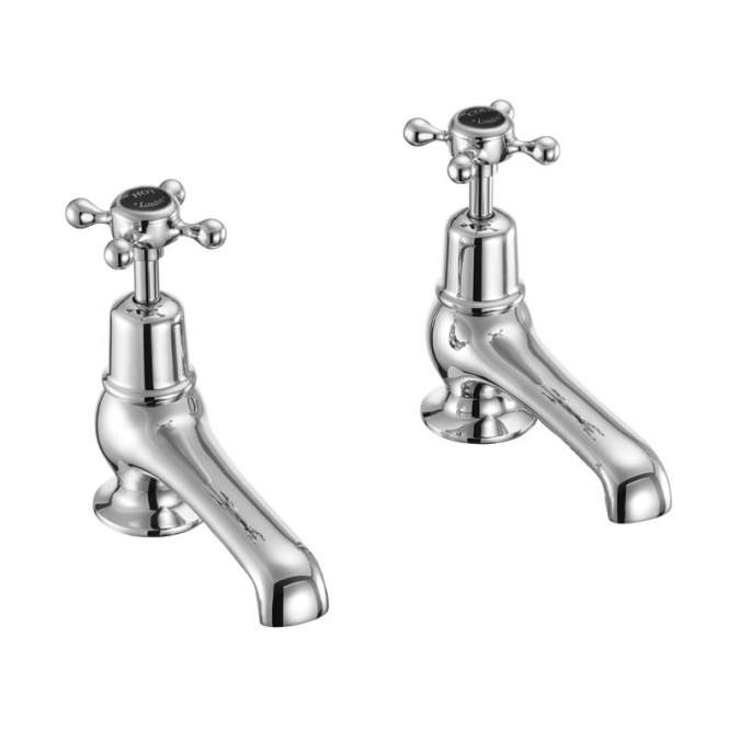 Burlington Claremont Traditional 5" Basin Pillar Taps With Black handles CL2BLA