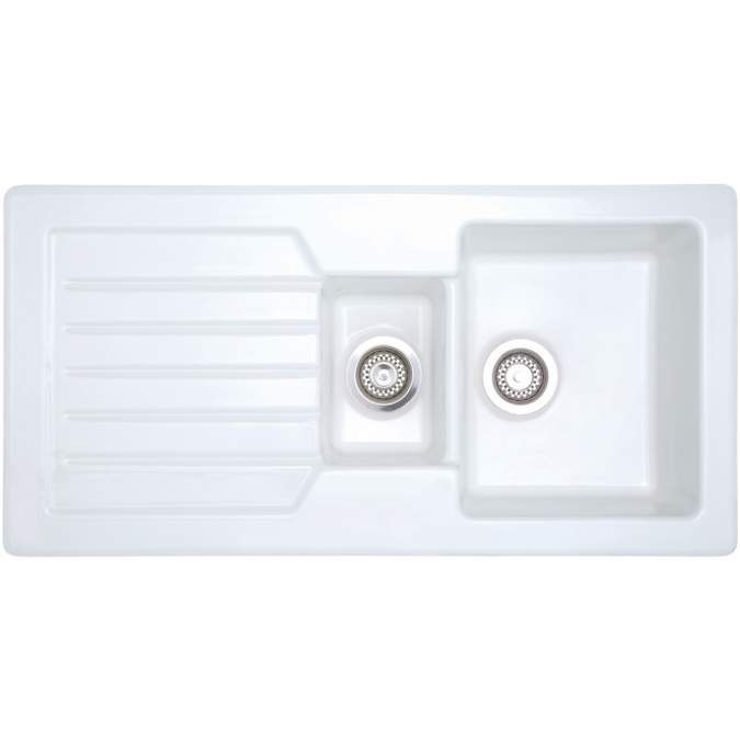 Prima 1.5 Bowl Reversible Inset Ceramic Kitchen Sink - White