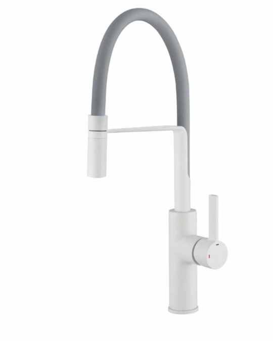 Jeroni Chef White & Grey Pull Out Kitchen Mixer Tap - Francis Pegler Comap