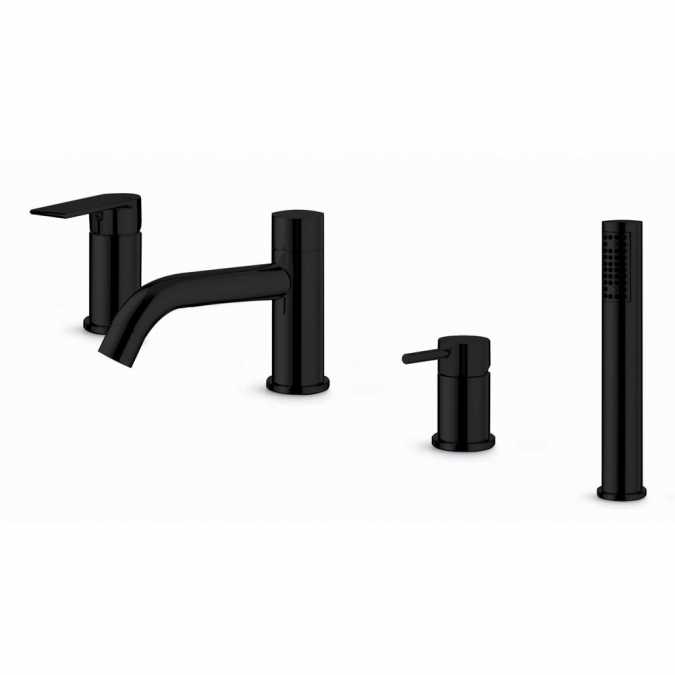 Vema Timea Matt Black 4-Hole Deck Mounted Bath Shower Mixer Tap (DITB1074) 