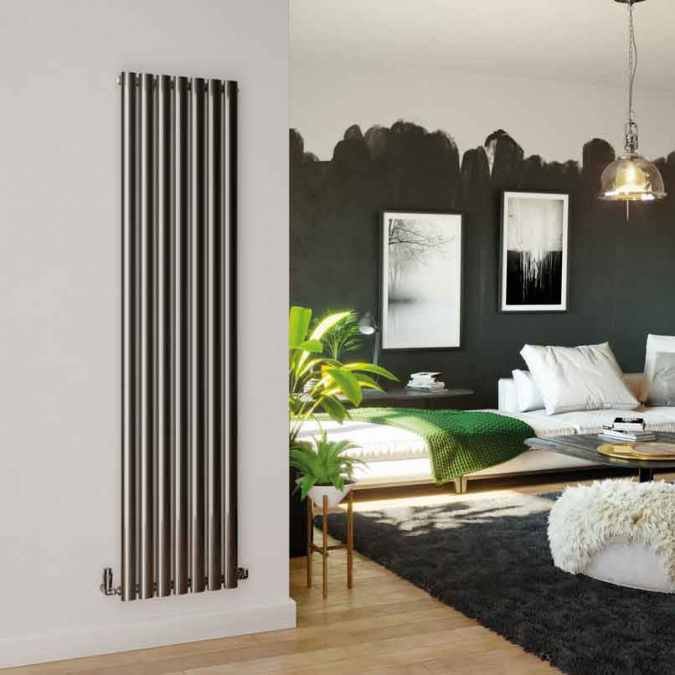 DQ Denali 1800 x 295 Black Nickel Lacquer Stainless Steel Vertical Radiator