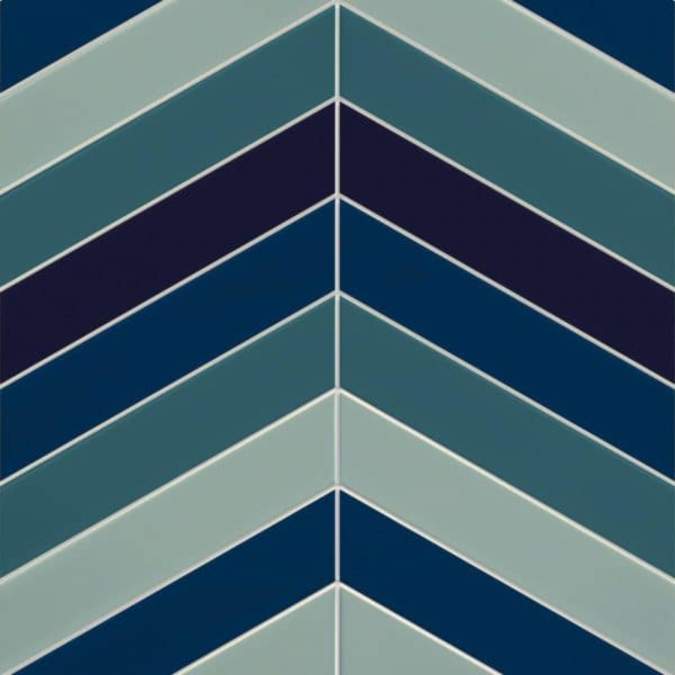 Denim Blue Chevron Patterns Reflect Tile Wall Panels