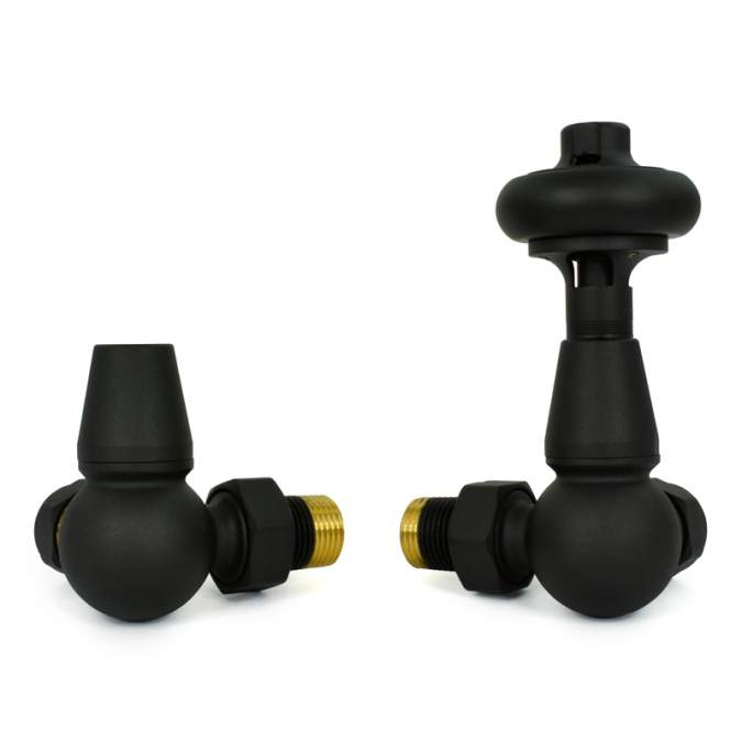 DQ Enzo TRV Corner with Black Heads in Black Texture Radiator Valves