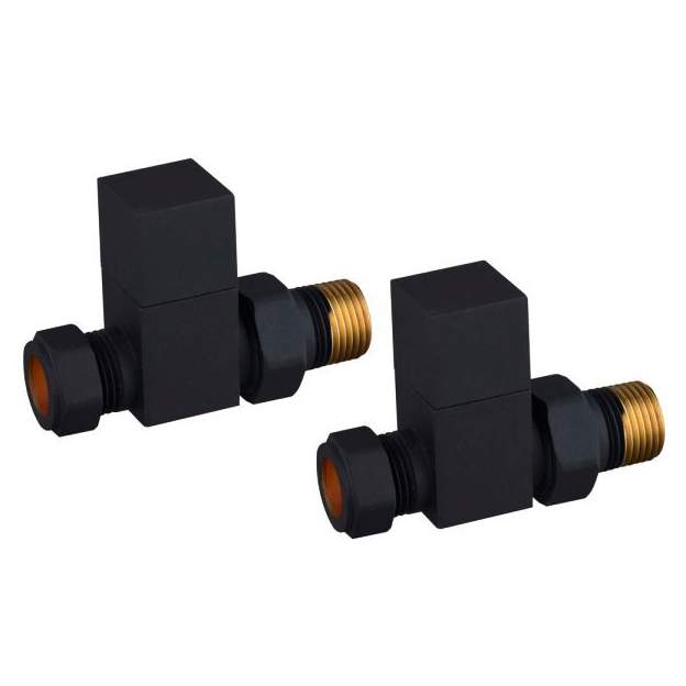 DQ Essential Manual Square Straight Black Radiator Valves