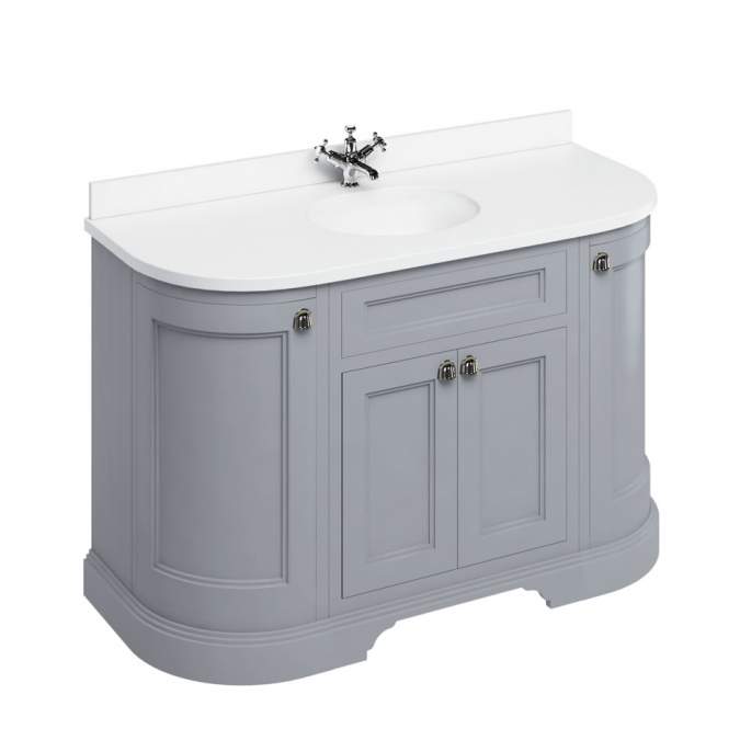 Burlington 134cm Grey 4 Door Curved Vanity Unit - Minerva Worktop