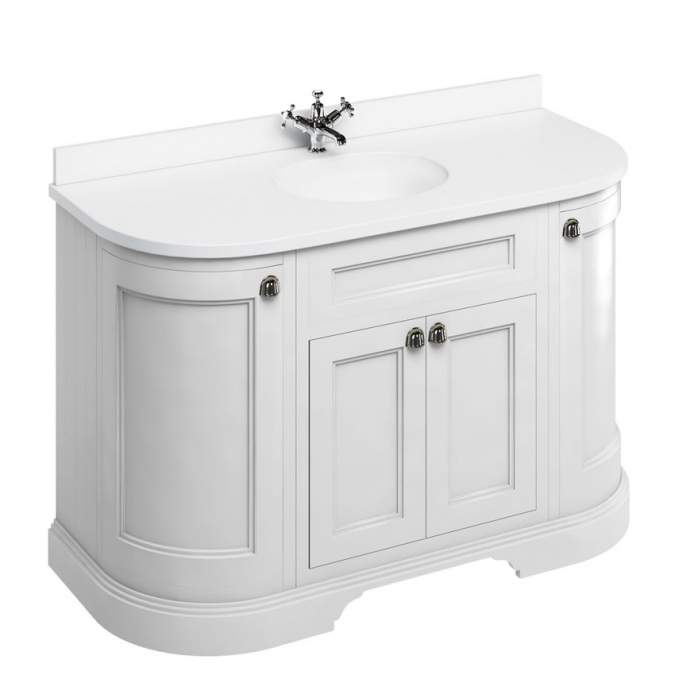 Burlington 134cm Matt White 4 Door Curved Vanity Unit With Minerva Worktop