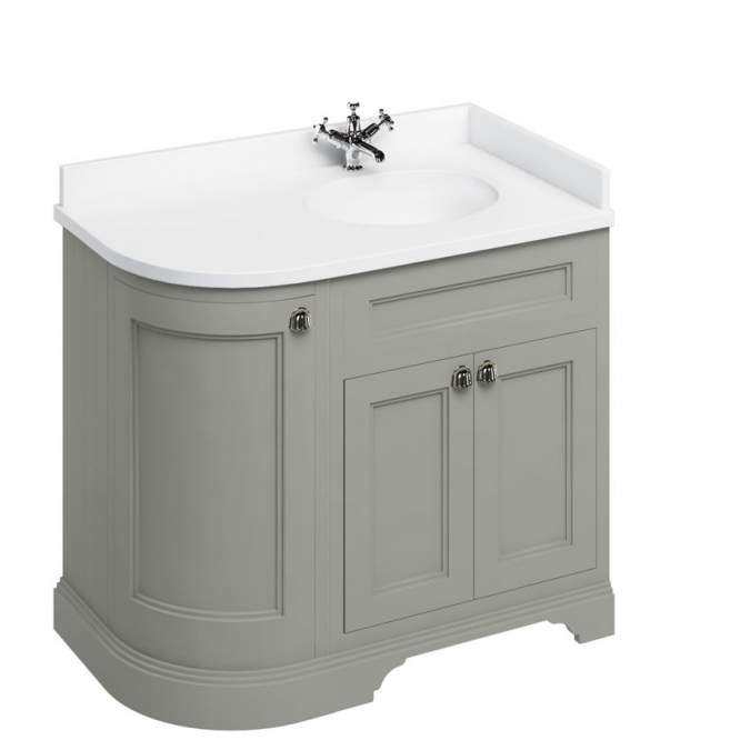 Burlington Olive 3 Door Curved Vanity Unit With Minerva Worktop - 100cm Right Hand