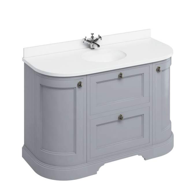 Burlington 134cm Grey Curved Vanity Unit - Drawers - Doors - Minerva Worktop