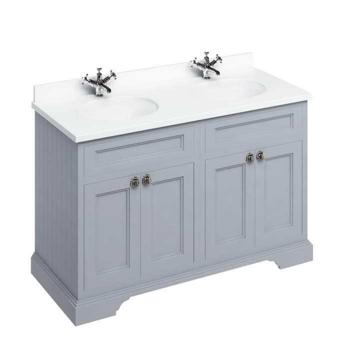 Burlington 130cm Grey 4 Door Vanity Unit - Minerva Worktop