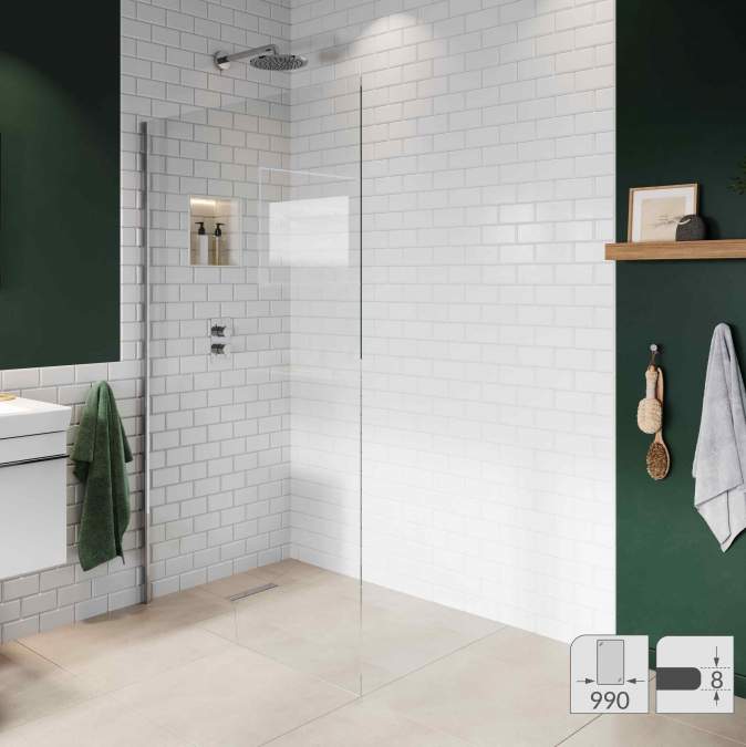 Abacus 8mm Wetroom Shower Screen Glass 990mm