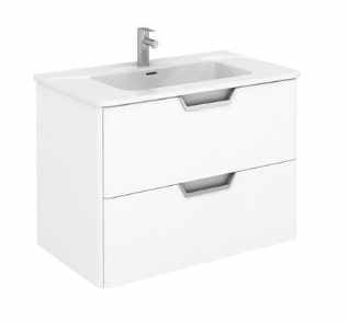 Royo Life 800mm 2 Drawer Wall Unit & Ceramic Basin in Gloss White