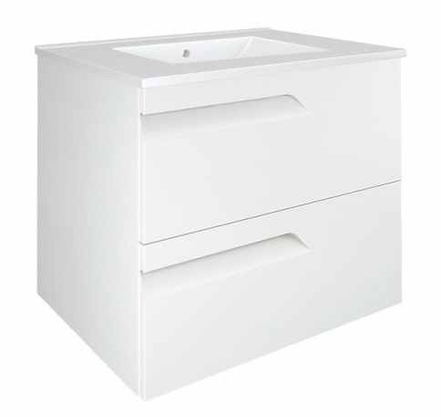 Royo Vitale 600mm 2 Drawer Wall Unit & Square Ceramic Basin in Gloss White