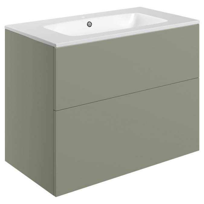 Shetland 815mm Wall Hung 2 Drawer Basin Unit & Basin - Matt Olive Green