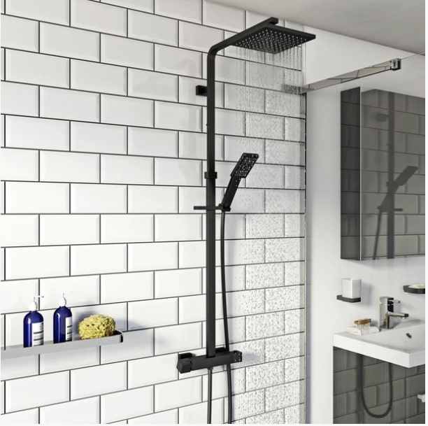 Nero Black Square Thermostatic Dual Shower Head 