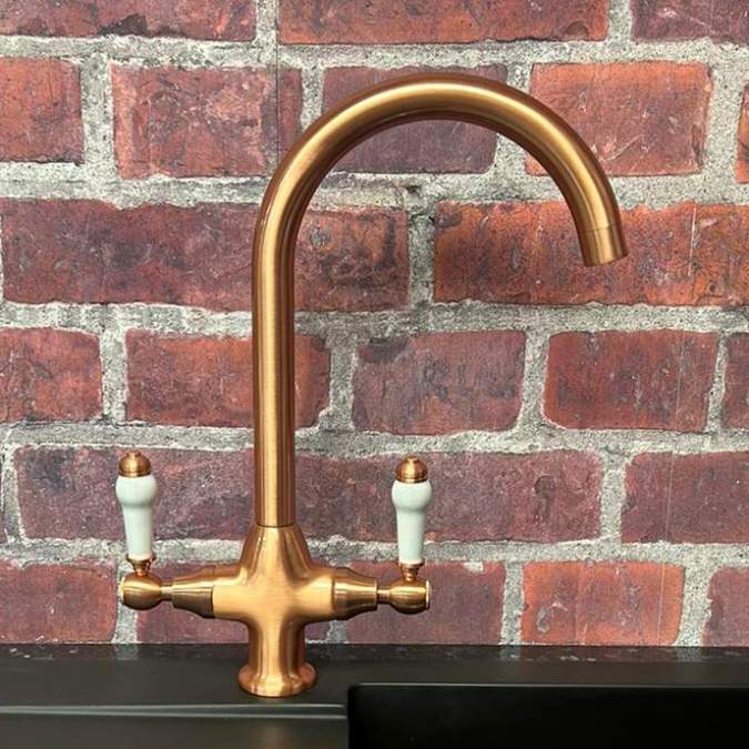 Imperial Traditional Twin Lever Kitchen Mixer Tap - Copper