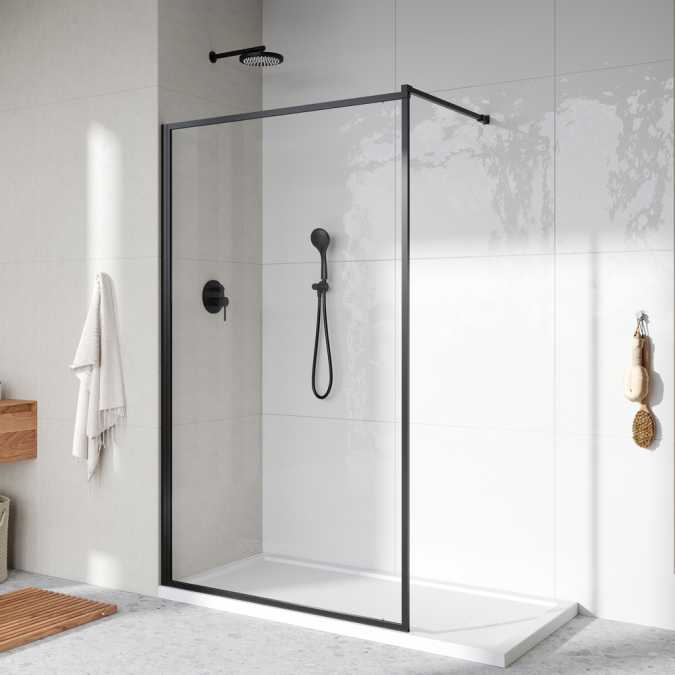 Roman Innov8 1000 Matt Black Framed Wet Room Clear Glass Panel 8mm