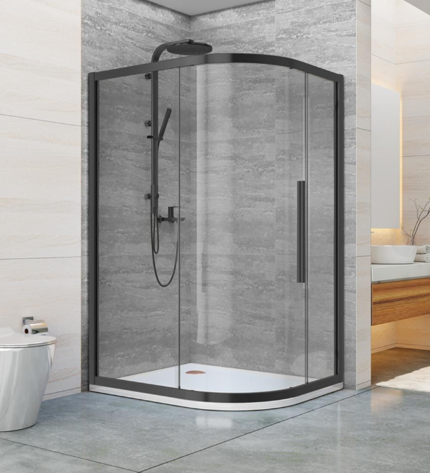 Jaquar One Door 800 x 1200mm Black Quadrant Shower Enclosure - Black Frame - Clear Glass