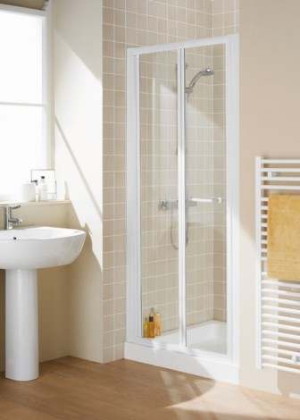 750mm White Semi-Frameless bifold Shower Door,  Lakes Classic Collection