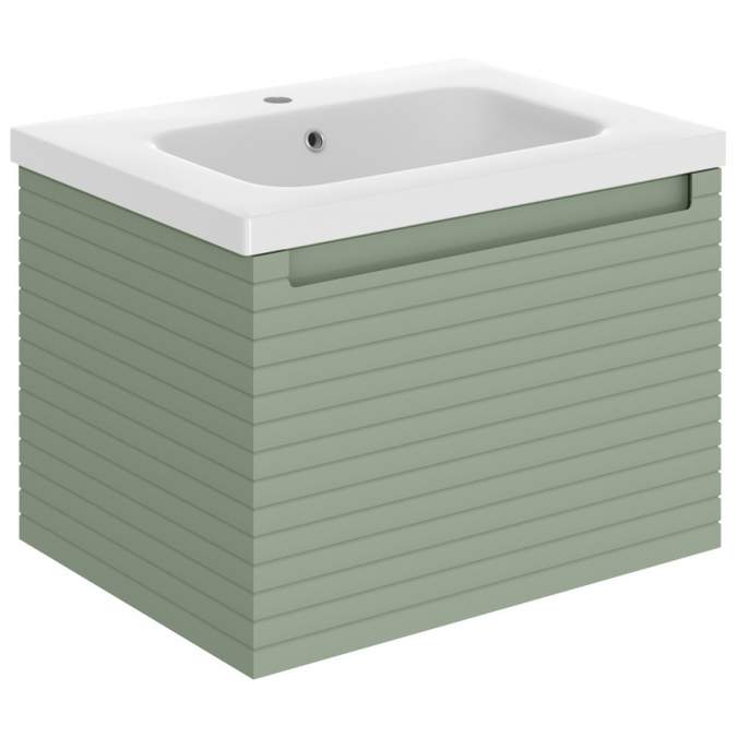 Latt 615mm Wall Hung 1 Drawer Basin Unit & Basin - Matt Willow Green