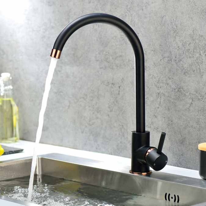 Merthyr Black & Rose Gold Single Lever Kitchen Mixer Tap - Tailored