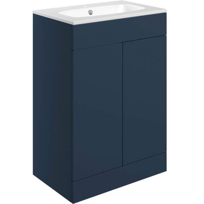 Shetland 615mm Floor Standing 2 Door Basin Unit & Basin - Matt Deep Blue