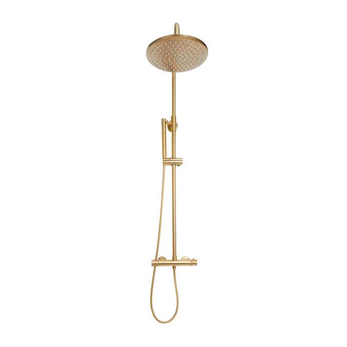 Core Brushed Brass Twin Head Rigid Riser Shower Kit - Signature Showers