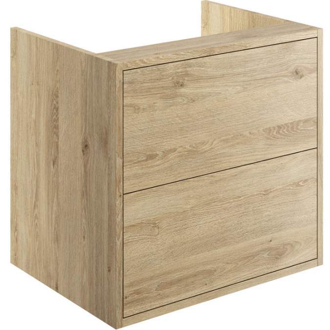 Pomeranian 600mm 2 Drawer Wall Hung Basin Unit (No Top) - Havana Oak