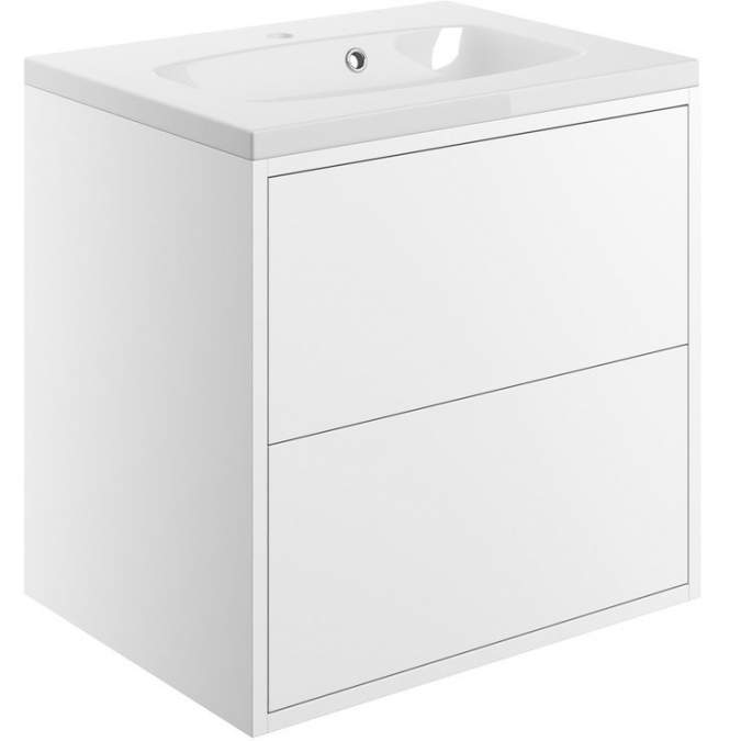 Pomeranian 600mm 2 Drawer Wall Hung Basin Unit Inc. Basin - Matt White