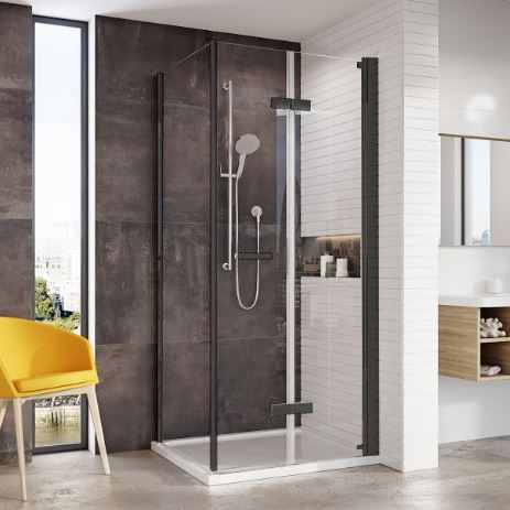 Roman Innov8 800mm Bi-Fold Door Corner Shower Enclosure in Matt Black