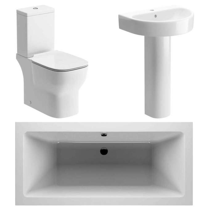 Saxony Bathroom Suite, 555mm Basin, Close Toilet & 1700 Double Ended Bath